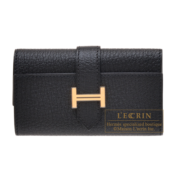 Hermes　Bearn key case/4 key holder　Black　Chevre myzore goatskin　Gold hardware