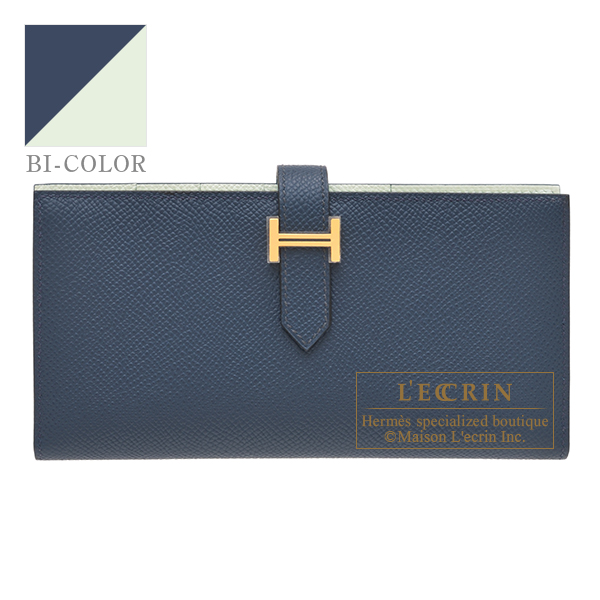 Hermes　Bearn Soufflet Verso　Blue de prusse/　Vert fizz　Epsom leather　Gold hardware