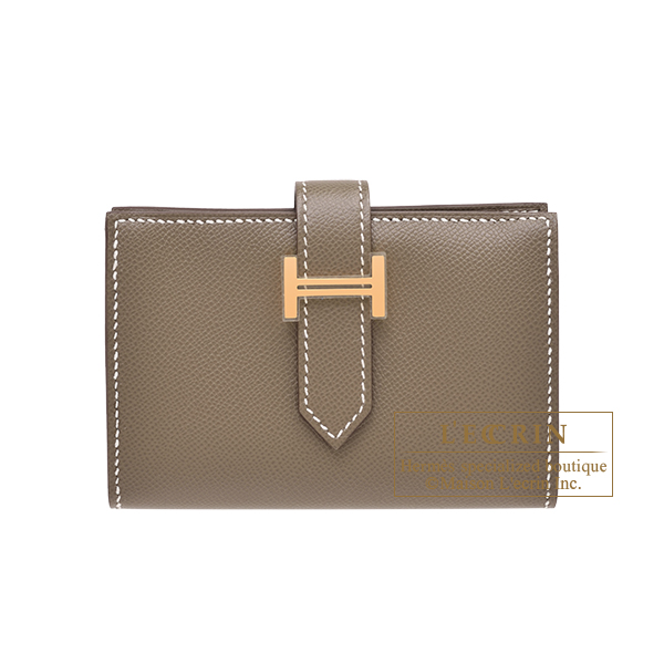 Hermes　Bearn Mini wallet　Etoupe grey　Madame leather　Gold hardware