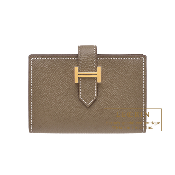 Hermes　Bearn Mini wallet　Etoupe grey　Epsom leather　Gold hardware