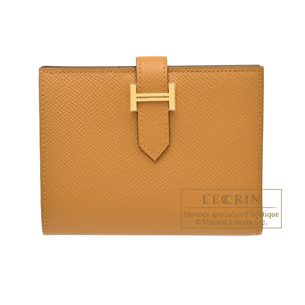 Hermes Bearn compact wallet Sesame Epsom leather Gold hardware