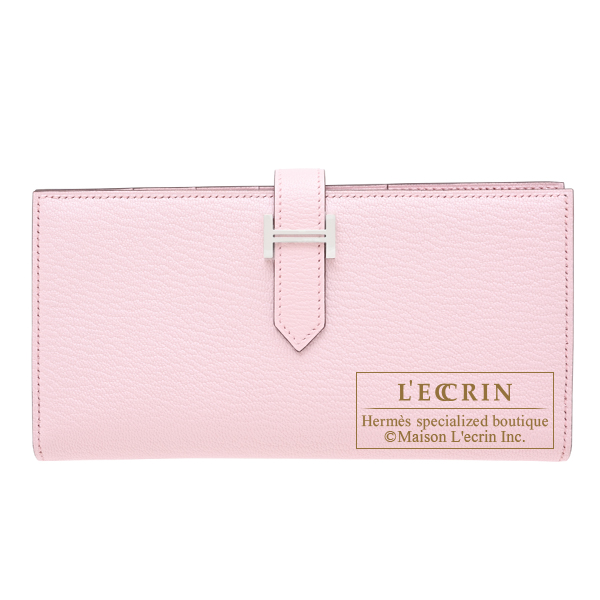 Hermes Bearn Soufflet Rose darling Chevre myzore goatskin Silver hardware