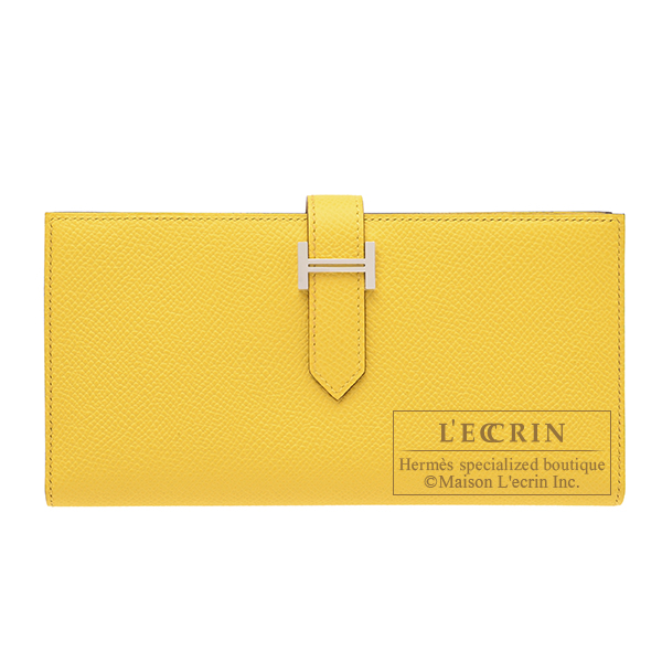 Hermes Bearn Soufflet Jaune de naples Epsom leather Silver hardware