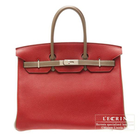 Hermes　Personal Birkin bag 35　Rouge garance/Etoupe grey　Clemence leather　Silver hardware