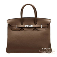 Hermes　Birkin bag 35　Chocolat　Clemence leather　Silver hardware