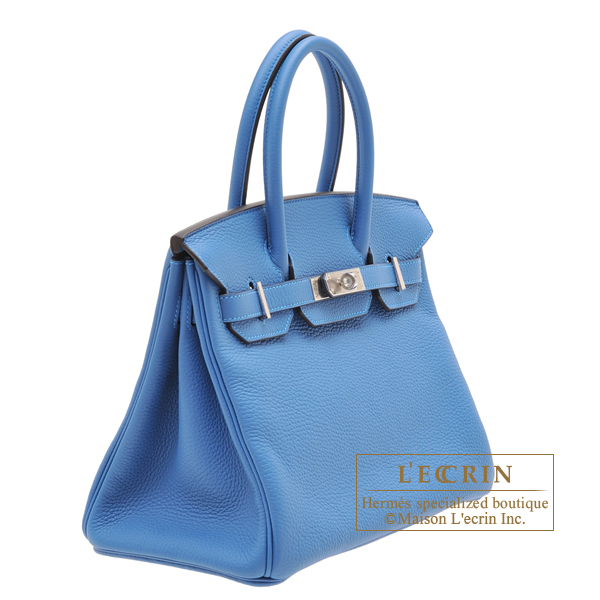 Hermes Kelly Handbag Mykonos Clemence with Gold Hardware 32 Blue