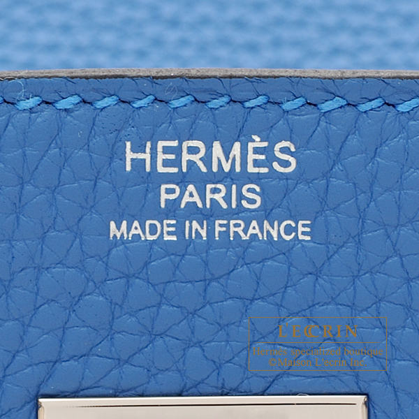 A Hermes Birkin 30 Blue Mykonos Ostrich Leather Bag