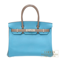 Hermes　Personal Birkin bag 30　Blue aztec/Etoupe grey　Chevre myzore goatskin　Silver hardware