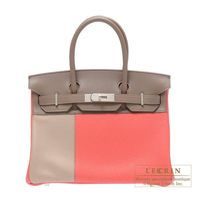 Hermes　Birkin casaque bag 30　Rose jaipur/Etoupe grey/Argile　Clemence leather/　Swift leather　Matt silver hardware