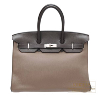 Hermes　Personal Birkin bag 35　Etoupe grey/Chocolat/Bronze　Clemence leather　Matt silver hardware