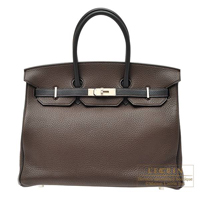 Hermes　Personal Birkin bag 35　Marron/Black　Clemence leather　Matt silver hardware