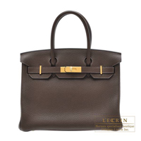 Hermes　Birkin bag 30　Cafe　Clemence leather　Gold hardware