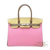 Hermes　Personal Birkin bag 30　Pink/Jaune poussin/Etoupe grey　Epsom leather　Matt silver hardware