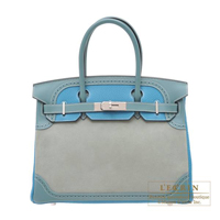 Hermes　Birkin Ghillies bag 30　Ciel/Turquoise blue　Grizzly leather/　Clemence leather/Evercolor leather　Silver hardware