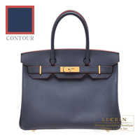 Hermes　Birkin Contour bag 30　Blue indigo/　Rouge H　Epsom leather　Gold hardware
