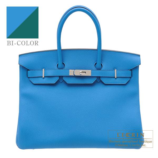 HERMES Birkin 35 Verso Hand Bag Togo Blue Zanzibar Malachite