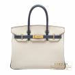 Hermes　Personal Birkin bag 30　Craie/　Blue indigo　Epsom leather　Gold hardware
