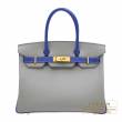 Hermes　Personal Birkin bag 30　Gris mouette/　Blue electric　Epsom leather　Matt gold hardware