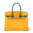 Hermes　Personal Birkin bag 30　Jaune d'or/　Malachite　Epsom leather　Matt gold hardware