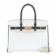 Hermes　Personal Birkin bag 30　White/Black　Clemence leather　Gold hardware