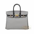 Hermes　Personal Birkin bag 25　Gris mouette/　Black　Epsom leather　Matt gold hardware