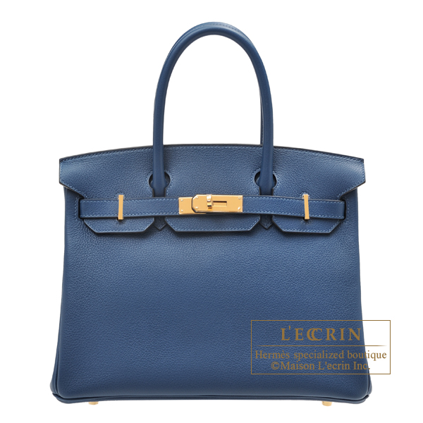 Hermes Birkin Handbag Deep Blue Novillo with Gold Hardware 30 Blue