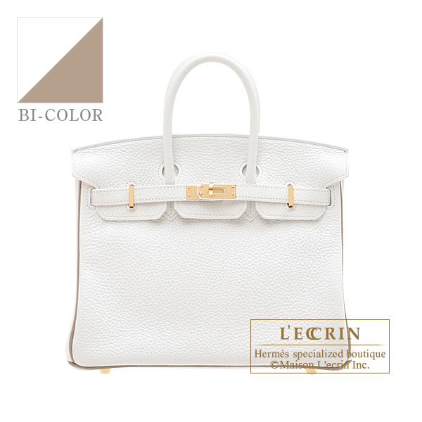 Hermes　Personal Birkin bag 25　White/　Gris tourterelle　Clemence leather　Champagne gold hardware