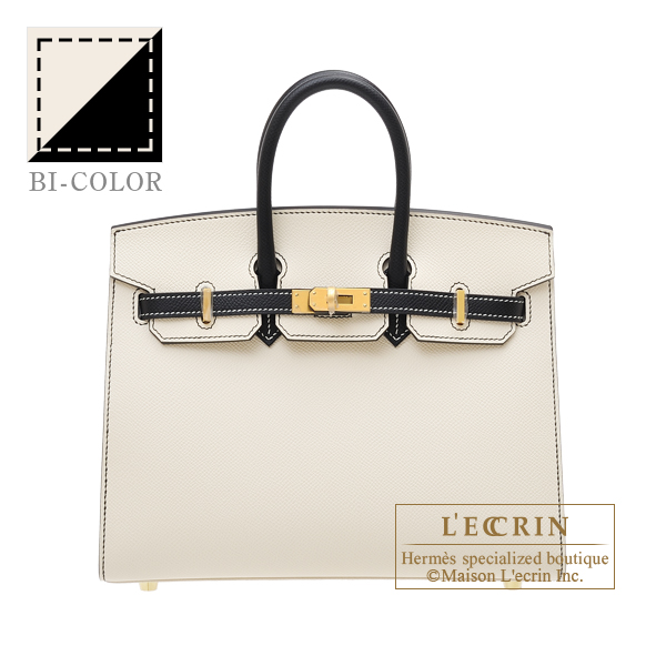 Hermes　Personal Birkin Sellier bag 25　Craie/　Black　Epsom leather　Matt gold hardware