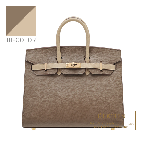 Hermes　Personal Birkin Sellier bag 25　Etoupe grey/　Trench　Epsom leather　Champagne gold hardware