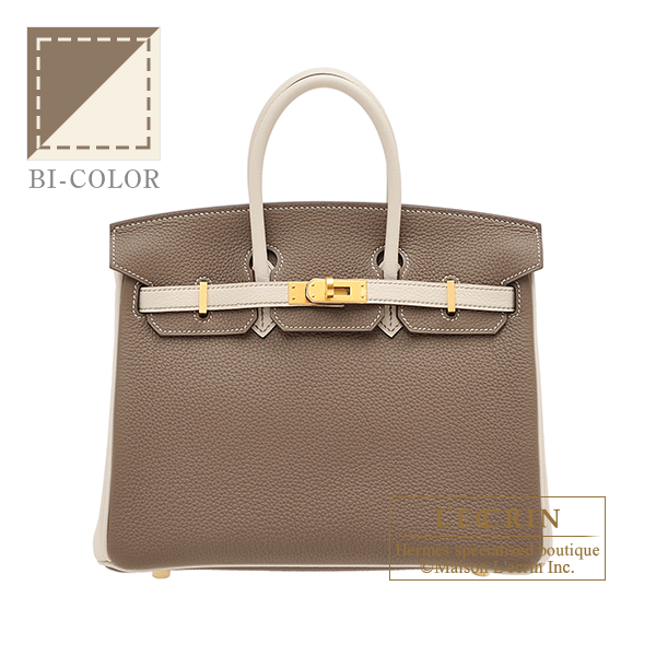 Hermes　Personal Birkin bag 25　Etoupe grey/Craie　Togo leather　Matt gold hardware