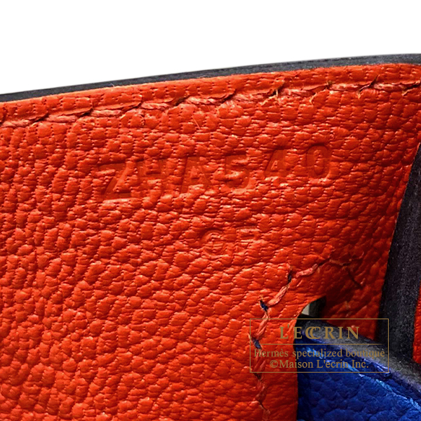 Hermes Birkin Bag 25cm Blue Zellige Verso Capucine Orange Novillo