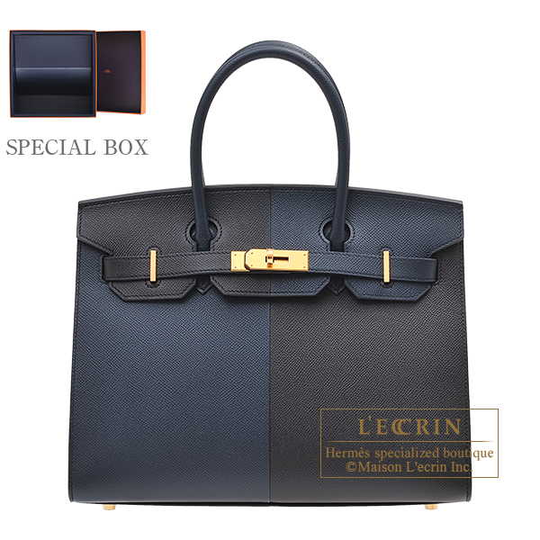 Hermes　Birkin Sellier Casaque bag 30　Blue indigo/Black/Blue frida　Epsom leather　Gold hardware