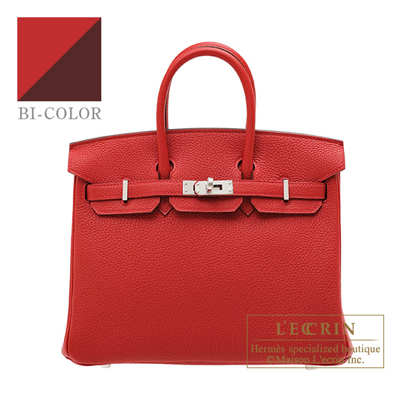 Hermes Birkin Verso bag 25 Magnolia/ Rouge casaque Novillo leather Silver  hardware