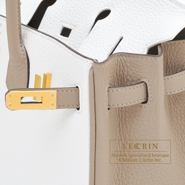 Hermes Personal Birkin bag 25 Craie/ Gris tourterelle Togo leather Matt  gold hardware