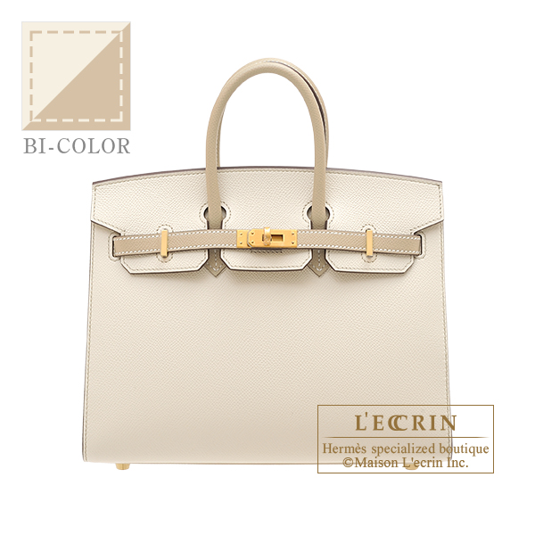 Hermes　Personal Birkin Sellier bag 25　Craie/　Trench　Epsom leather　Matt gold hardware