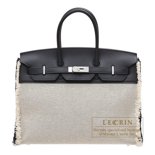 Hermes　Birkin Fray Fray bag 35　Black　Twill H/Swift leather　Silver hardware
