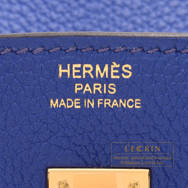 HERMES KELLY 25 Togo Blue Royale Handbag with Gold Hardware