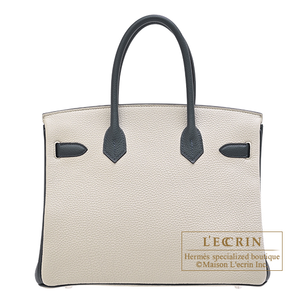 Hermes Personal Birkin bag 30 Beton/ Vert rousseau Togo leather Matt silver  hardware