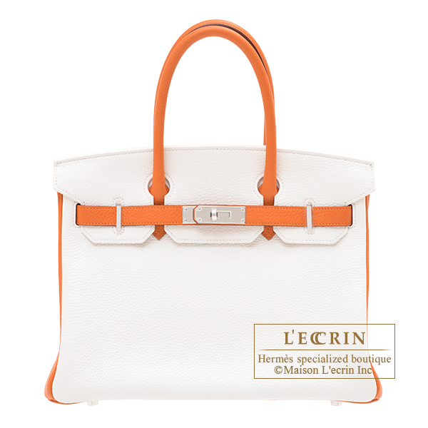 Hermes　Personal Birkin bag 30　White/　Orange　Clemence leather　Silver hardware