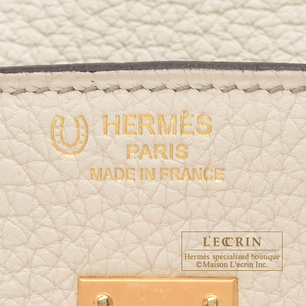 Hermes Personal Birkin bag 25 Craie/ Gris asphalt Togo leather Matt gold  hardware