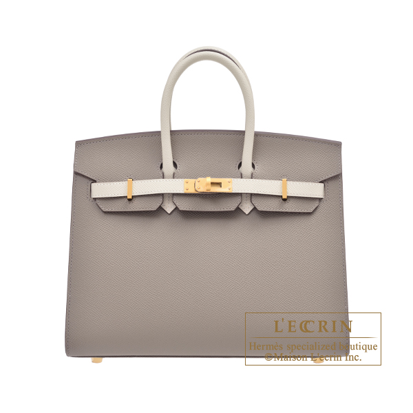 Hermes　Personal Birkin Sellier bag 25　Gris asphalt/　Craie　Epsom leather　Matt gold hardware