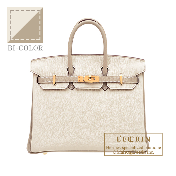 Hermes　Personal Birkin bag 25　Craie/　Gris tourterelle　Togo leather　Gold hardware