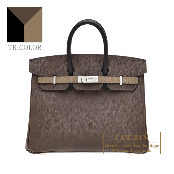 Hermes　Birkin Tricolore bag 25　Ecorce/Etoupe grey/Black　Epsom leather　Silver hardware