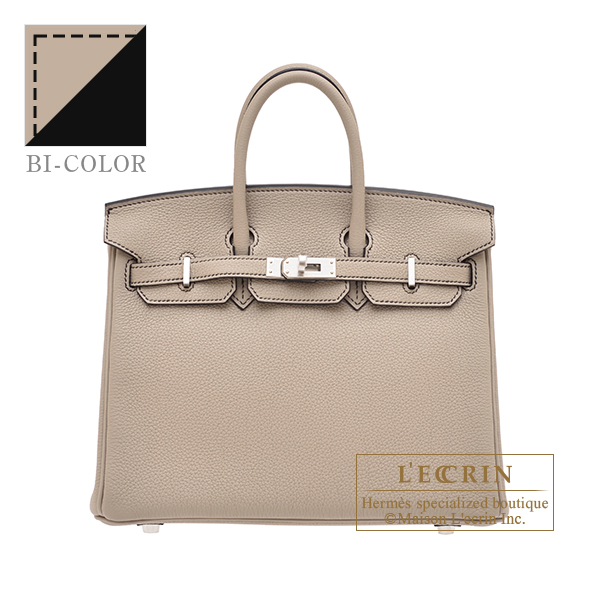 Hermes　Personal Birkin bag 25　Gris tourterelle/　Black　Togo leather　Matt silver hardware　Black stitch