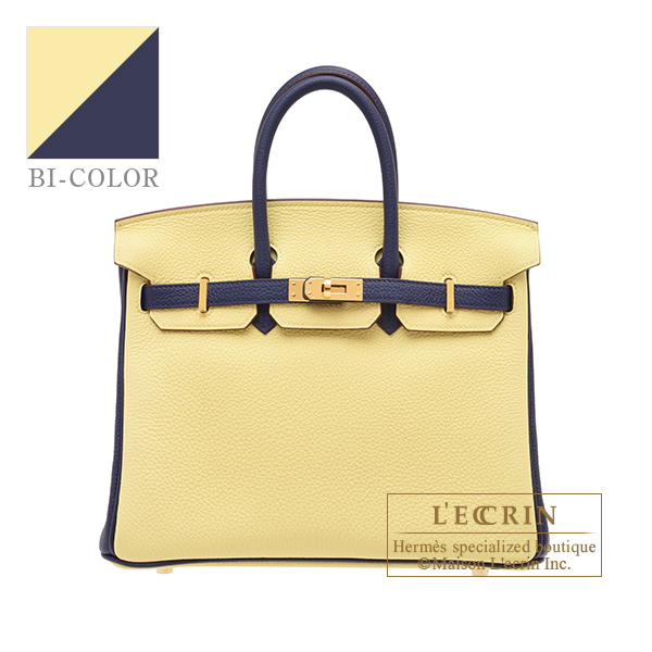 Hermes　Personal Birkin bag 25　Jaune poussin/　Blue saphir　Togo leather　Gold hardware