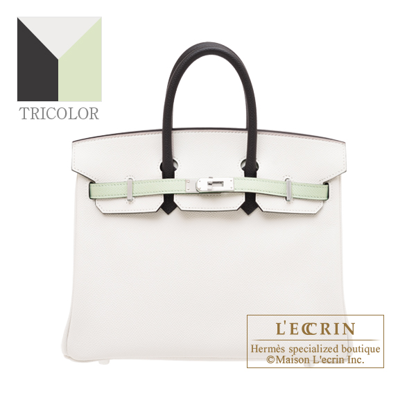 Hermes　Birkin Tricolore bag 25　Gris pale/Vert fizz/Graphite　Epsom leather　Silver hardware