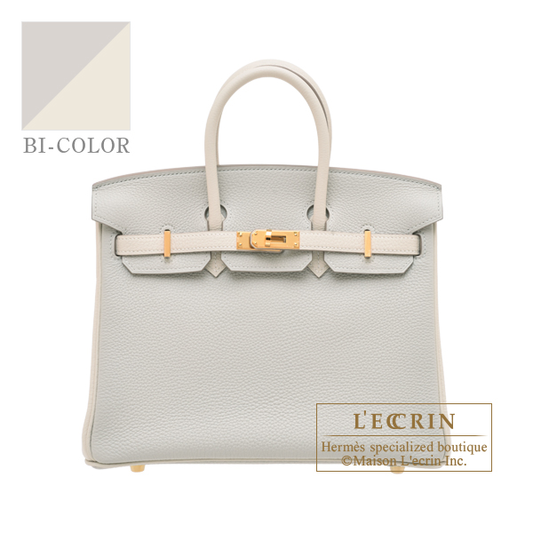 Hermes　Personal Birkin bag 25　Pearl grey/Craie　Togo leather　Gold hardware