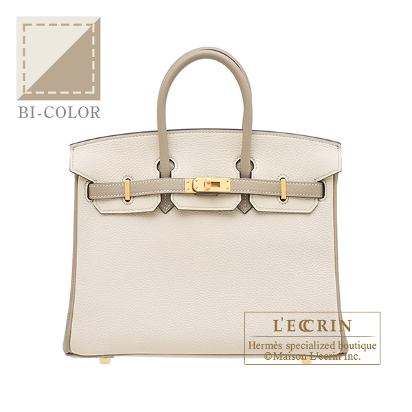 Hermes　Personal Birkin bag 25　Craie/　Gris tourterelle　Togo leather　Matt gold hardware