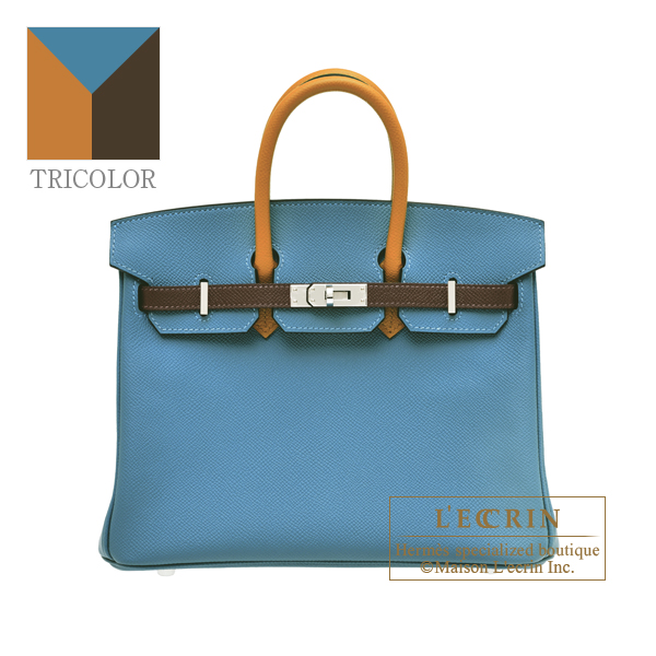 Hermes　Birkin Tricolore bag 25　Blue jean/Ecorce/Sesame　Epsom leather　Silver hardware