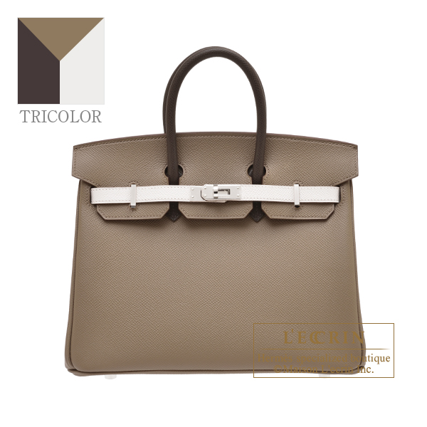 Hermes　Birkin Tricolore bag 25　Etoupe grey/Gris pale/Ebene　Epsom leather　Silver hardware